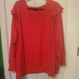 Torrid Bright Orange V-Neck Blouse with Ruffled Shoulder And Long Sleeves